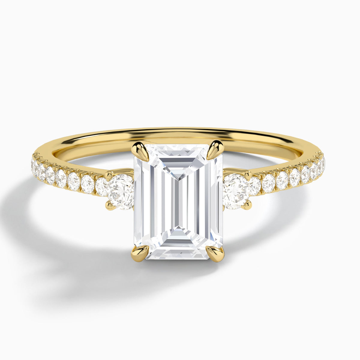 Emerald Muse Three Stone Lab Diamond Engagement Ring In 18K Yellow Gold - Lucenjuri