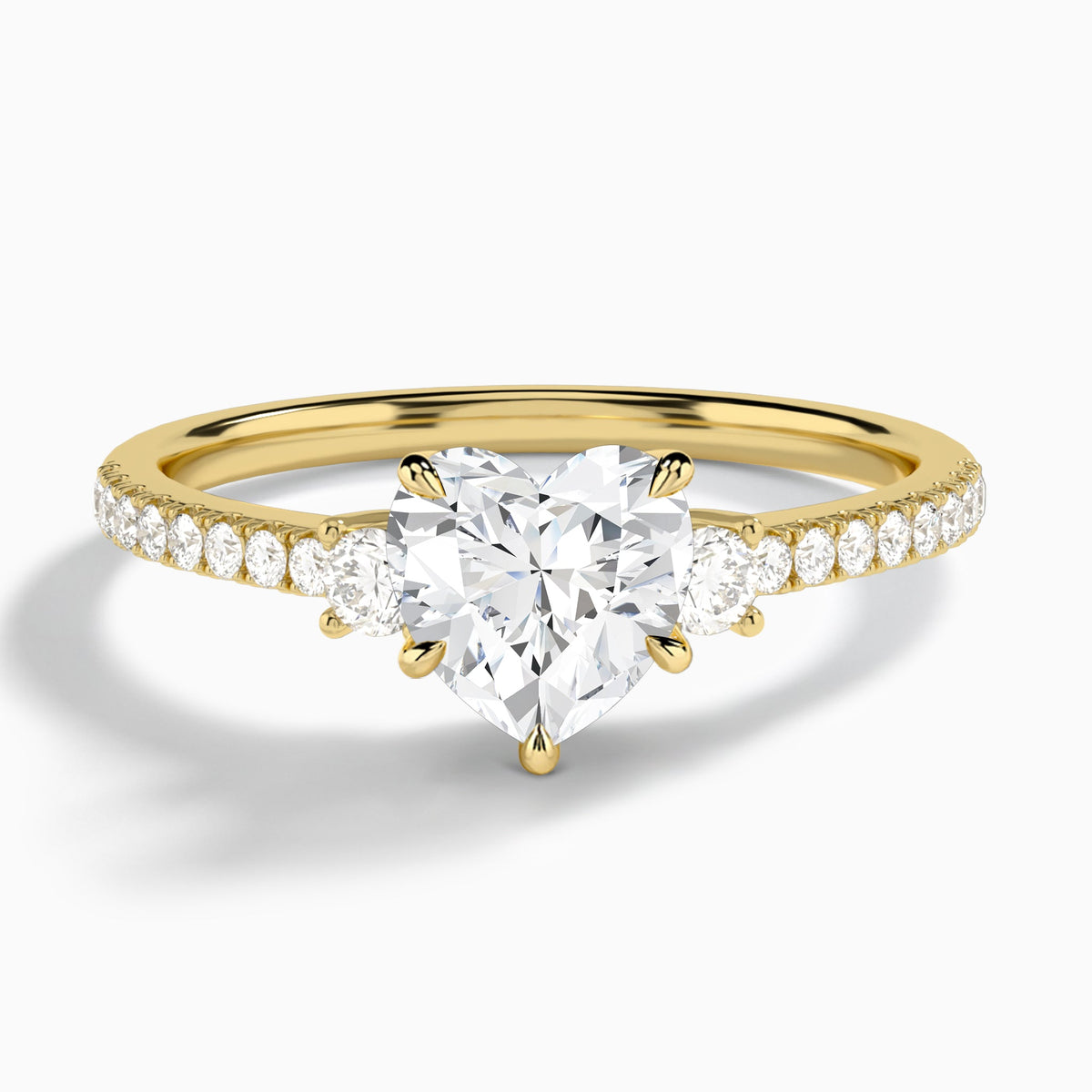 Heart Muse Three Stone Lab Diamond Engagement Ring In 14K Yellow Gold - Lucenjuri