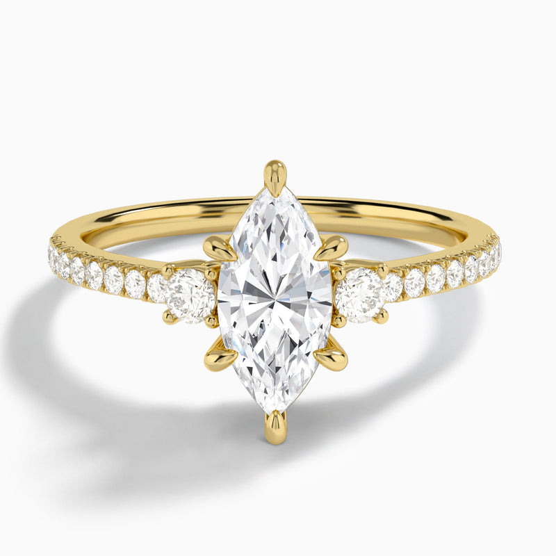 Marquise Muse Three Stone Lab Diamond Engagement Ring In 18K Yellow Gold - Lucenjuri