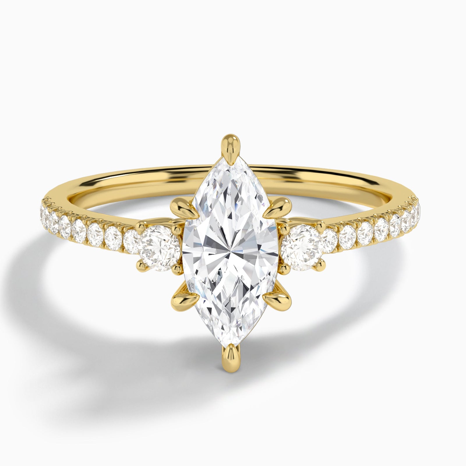 Marquise Muse Three Stone Lab Diamond Engagement Ring In 14K Yellow Gold - Lucenjuri