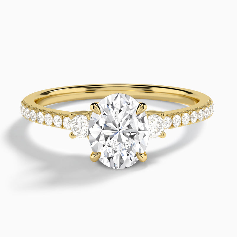 Oval Muse Three Stone Lab Diamond Engagement Ring In 14K Yellow Gold - Lucenjuri