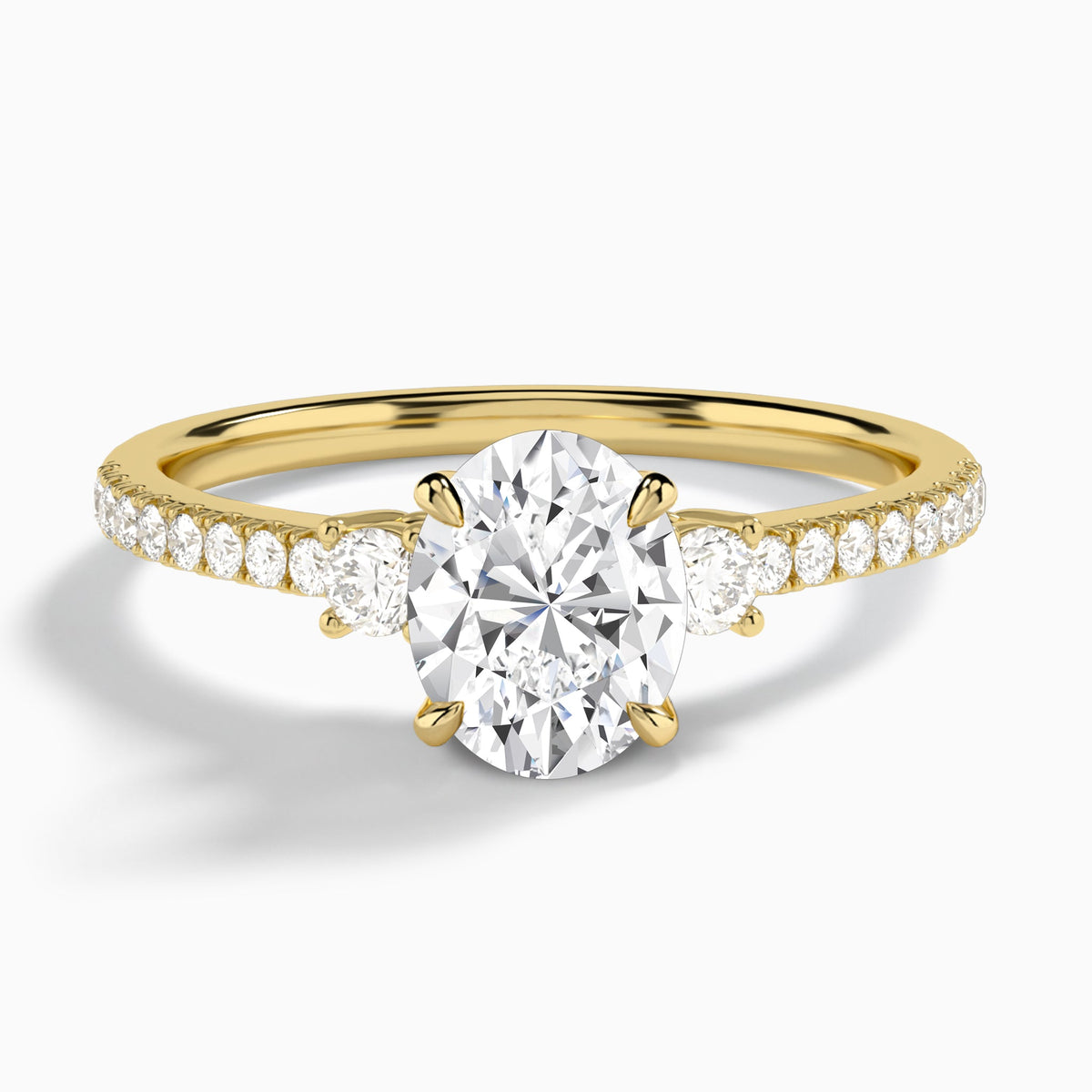 Oval Muse Three Stone Lab Diamond Engagement Ring In 14K Yellow Gold - Lucenjuri