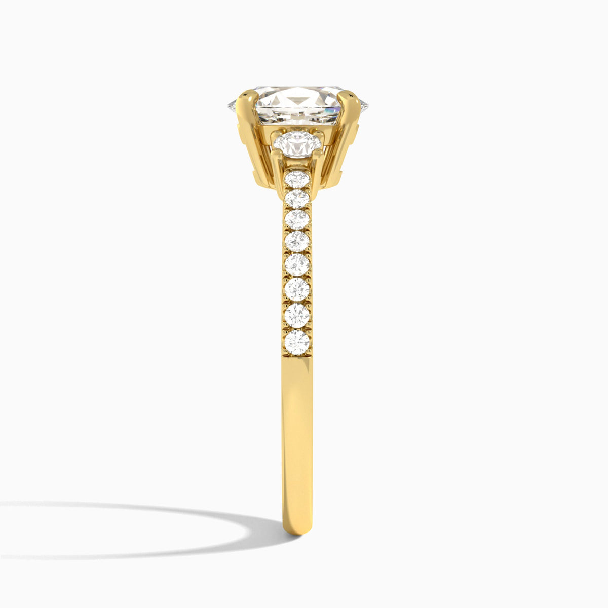 Oval Muse Three Stone Lab Diamond Engagement Ring In 14K Yellow Gold, Side View