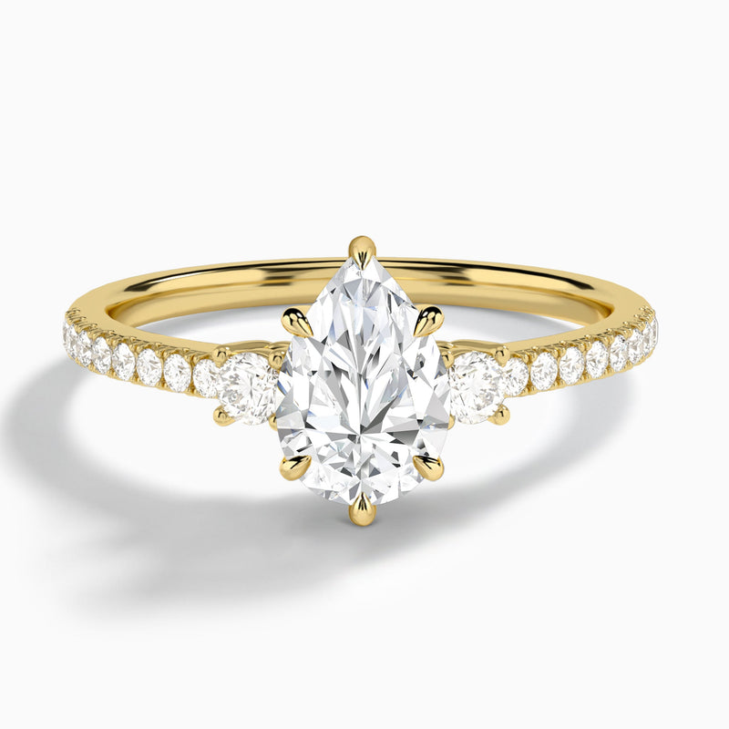 Pear Muse Three Stone Lab Diamond Engagement Ring In 18K Yellow Gold - Lucenjuri