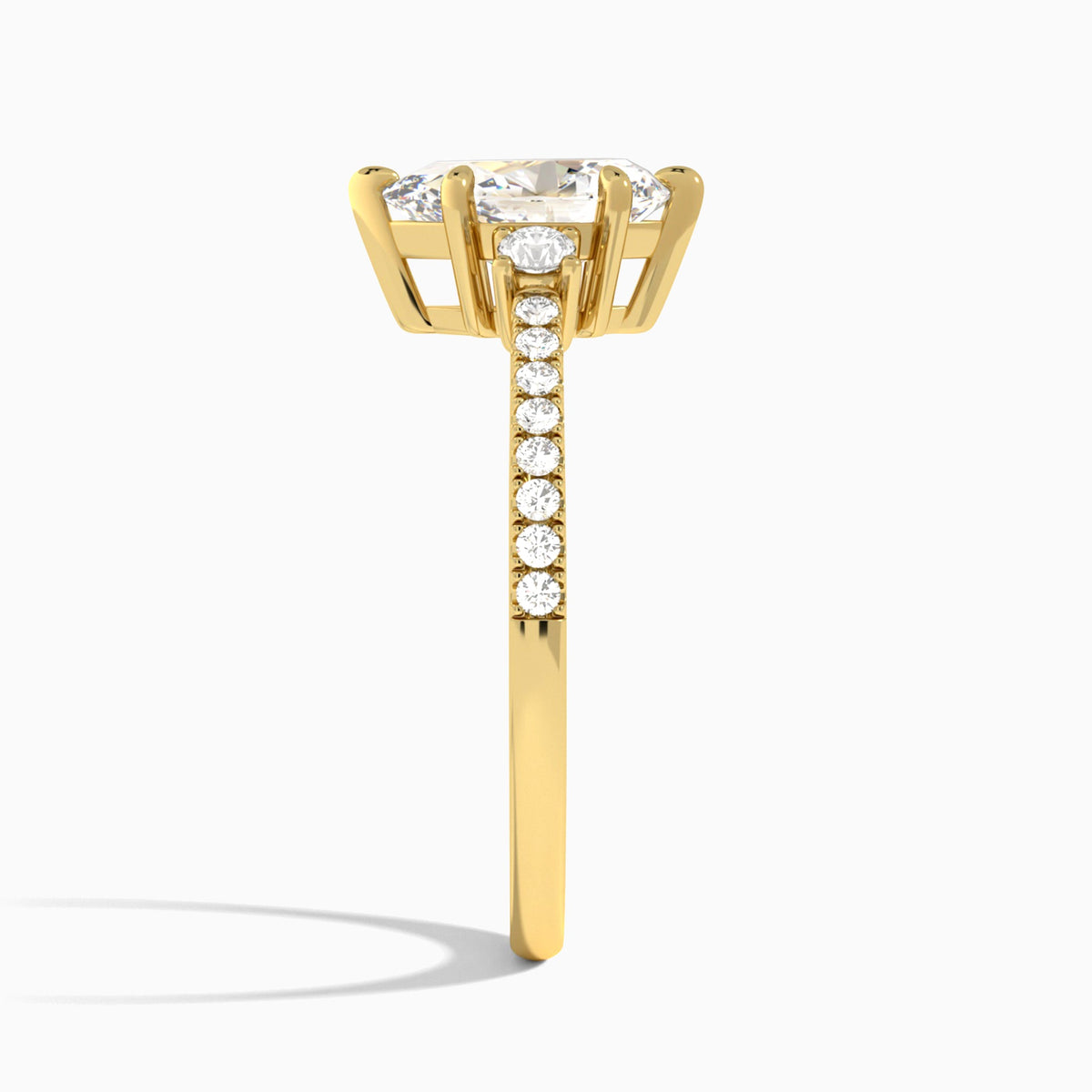 Pear Muse Three Stone Lab Diamond Engagement Ring In 18K Yellow Gold, Side View