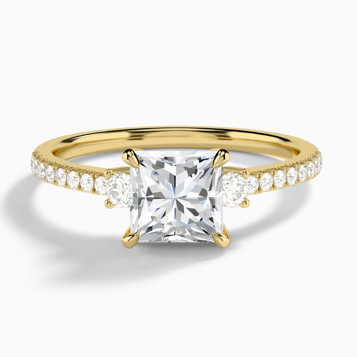 Princess Muse Three Stone Lab Diamond Engagement Ring In 18K Yellow Gold - Lucenjuri