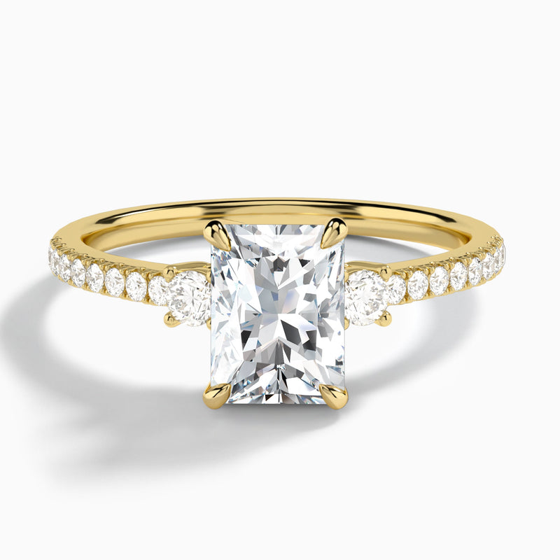 Radiant Muse Three Stone Lab Diamond Engagement Ring In 14K Yellow Gold - Lucenjuri