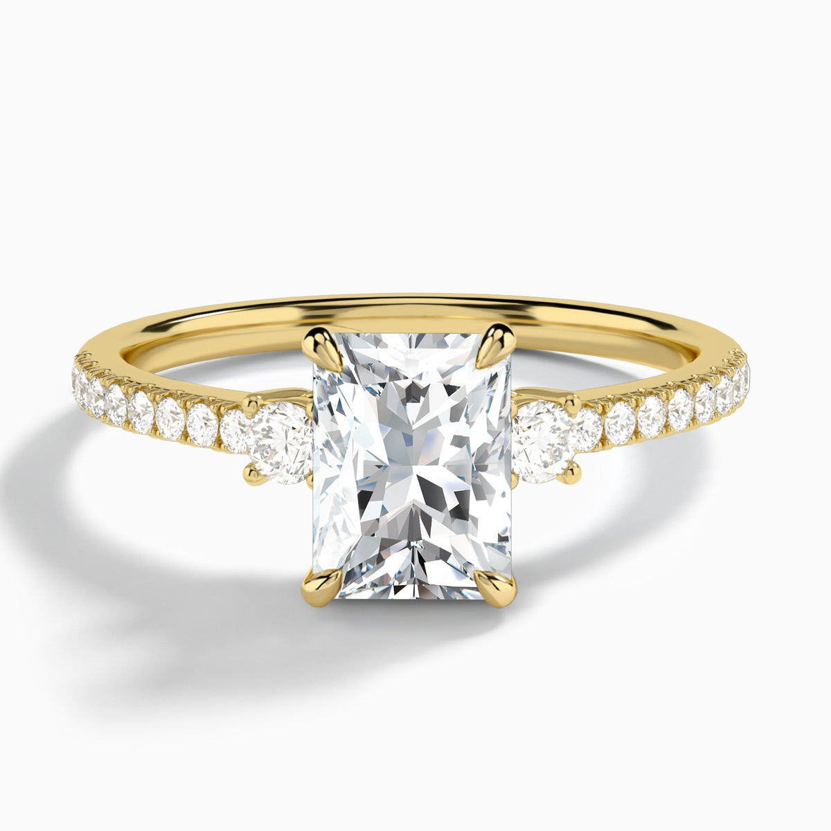 Radiant Muse Three Stone Lab Diamond Engagement Ring In 18K Yellow Gold - Lucenjuri