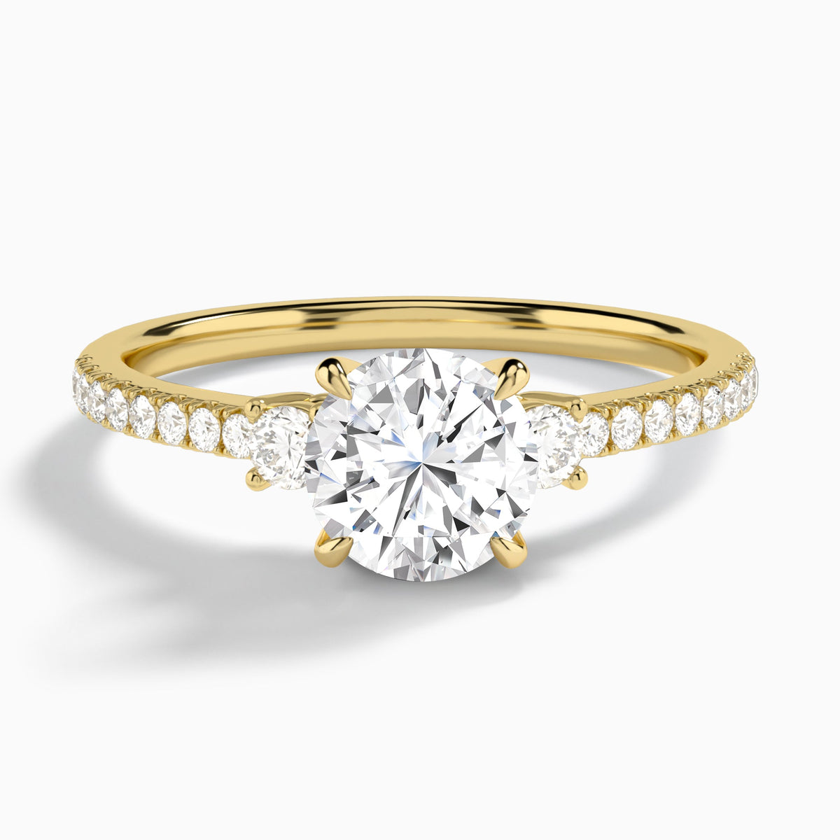 Round Muse Three Stone Lab Diamond Engagement Ring In 14K Yellow Gold - Lucenjuri