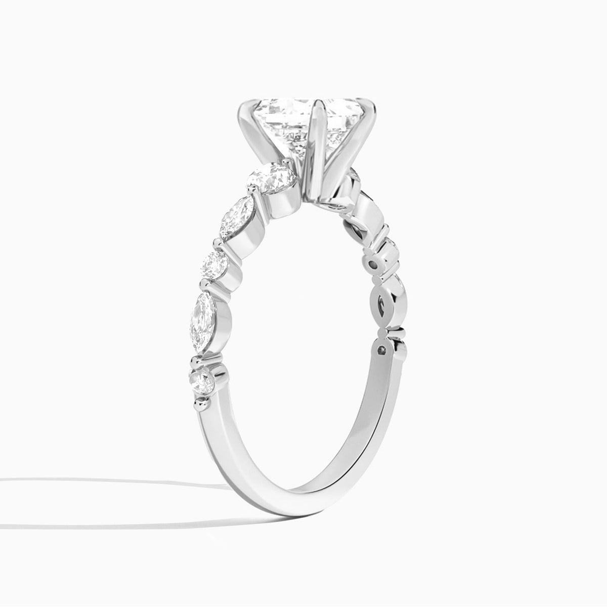 Princess Chateau Three Stone Lab Grown Diamond Engagement Ring In Platinum, Angle View