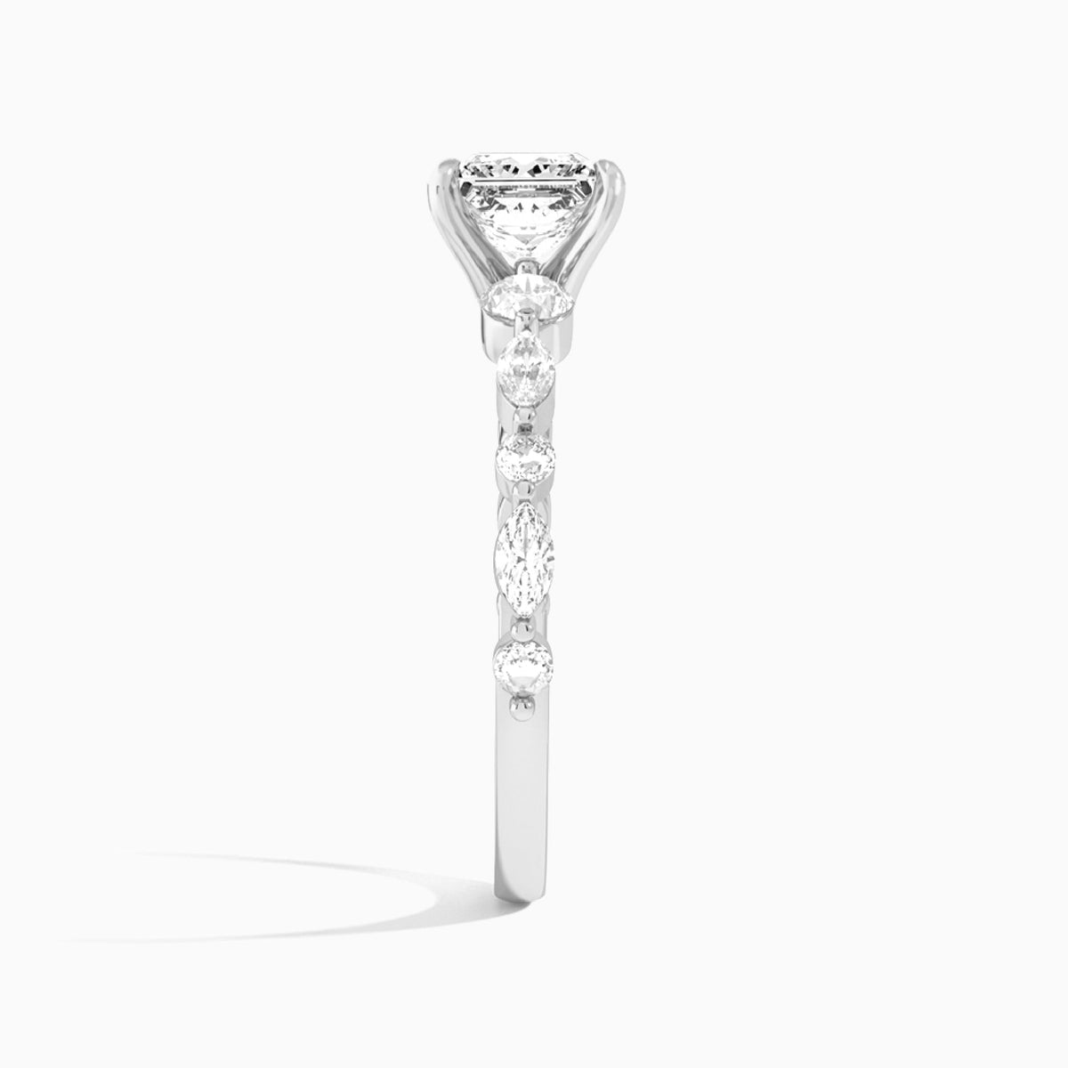Princess Chateau Three Stone Lab Grown Diamond Engagement Ring In Platinum, Side View