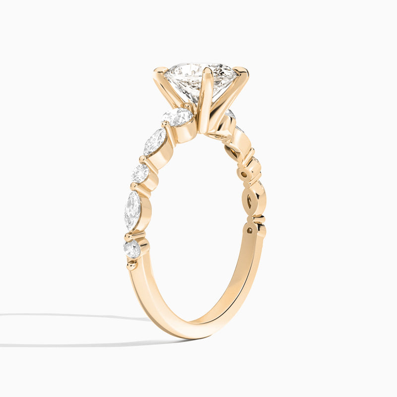 Oval Chateau Three Stone Lab Diamond Engagement Ring In 14K Rose Gold, Angle View