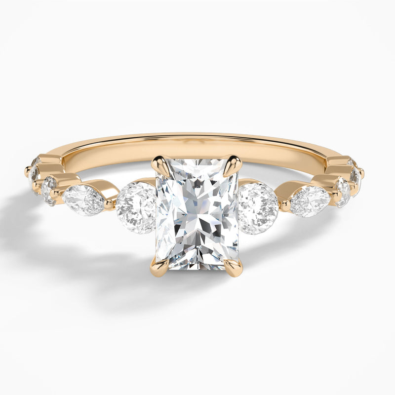 Radiant Chateau Three Stone Lab Diamond Engagement Ring In 14K Rose Gold - Lucenjuri