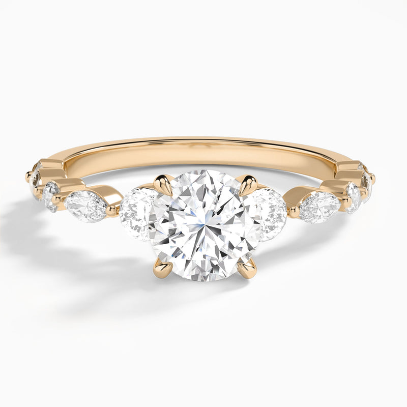 Round Chateau Three Stone Lab Diamond Engagement Ring In 14K Rose Gold - Lucenjuri