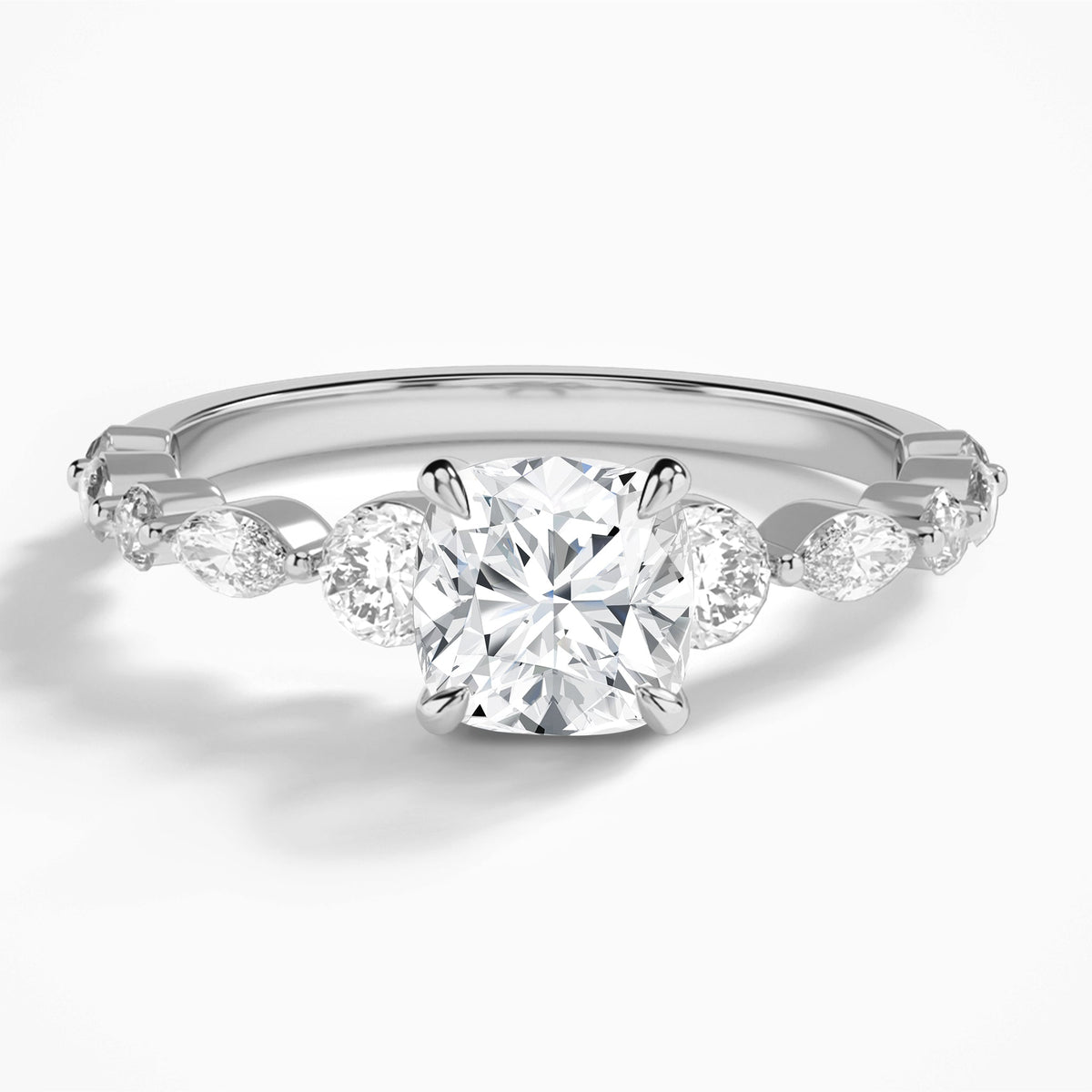 Cushion Chateau Three Stone Lab Diamond Engagement Ring In 14K White Gold - Lucenjuri