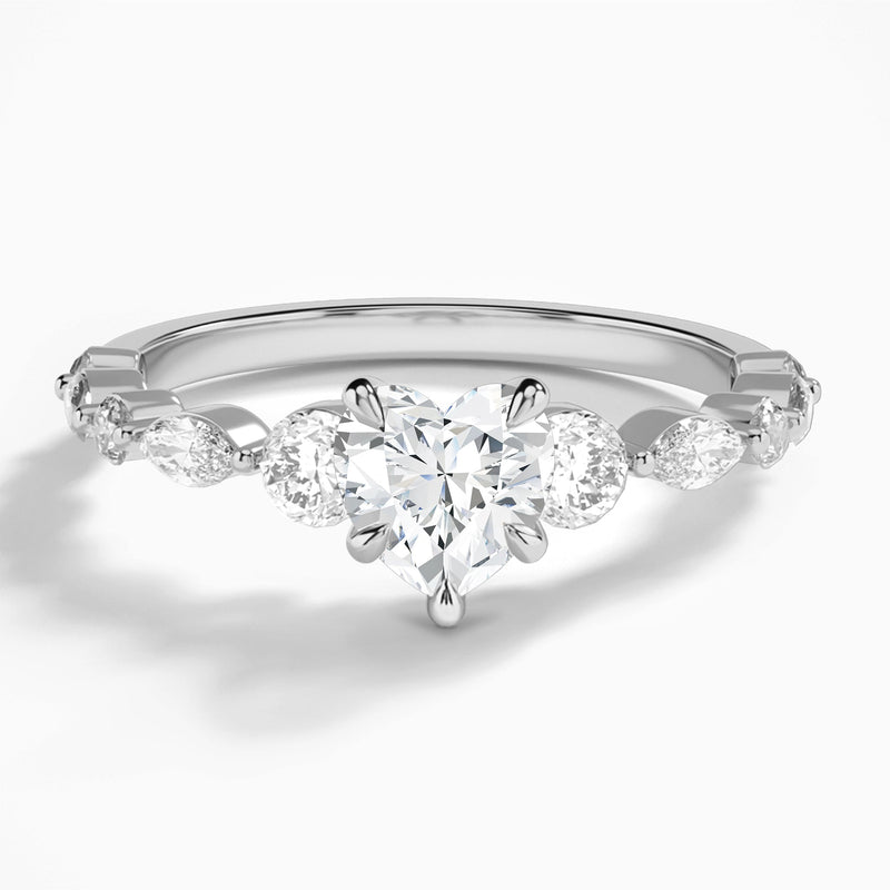 Heart Chateau Three Stone Lab Diamond Engagement Ring In 14K White Gold - Lucenjuri