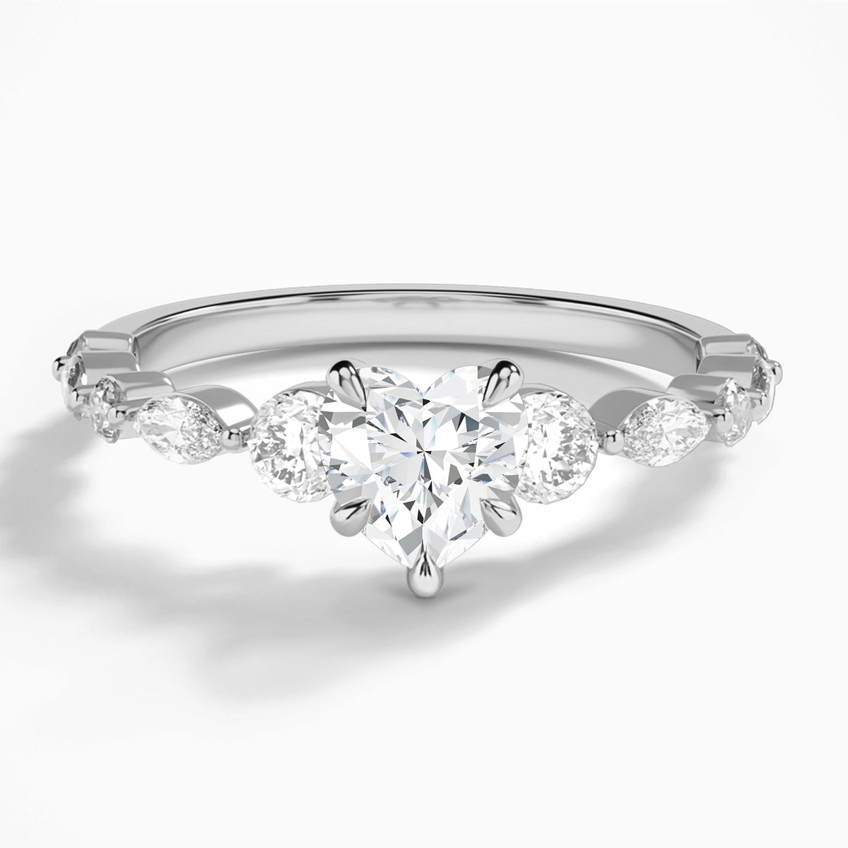 Heart Chateau Three Stone Lab Diamond Engagement Ring In 14K White Gold - Lucenjuri