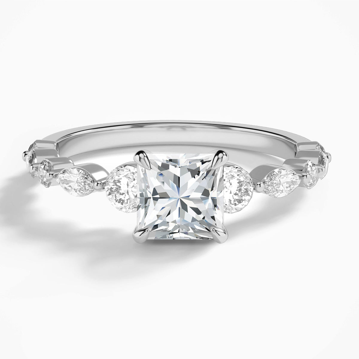 Princess Chateau Three Stone Lab Diamond Engagement Ring In 14K White Gold - Lucenjuri