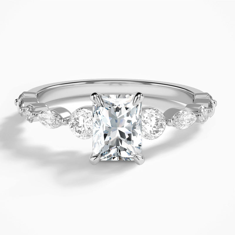 Radiant Chateau Three Stone Lab Diamond Engagement Ring In 14K White Gold - Lucenjuri