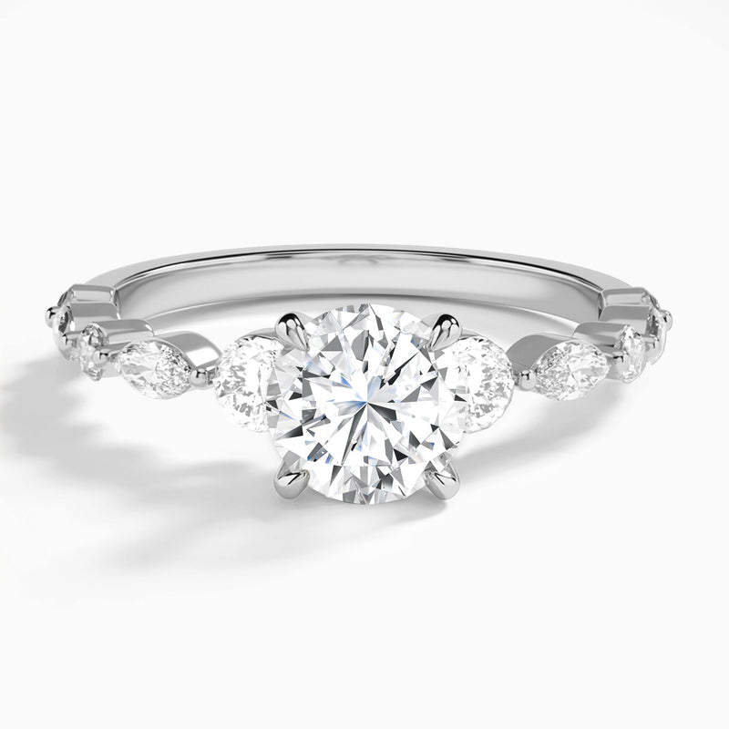 Round Chateau Three Stone Lab Diamond Engagement Ring In 14K White Gold - Lucenjuri