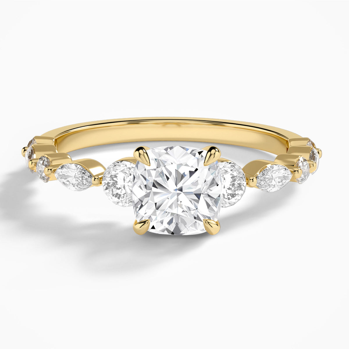 Cushion Chateau Three Stone Lab Diamond Engagement Ring In 18K Yellow Gold - Lucenjuri