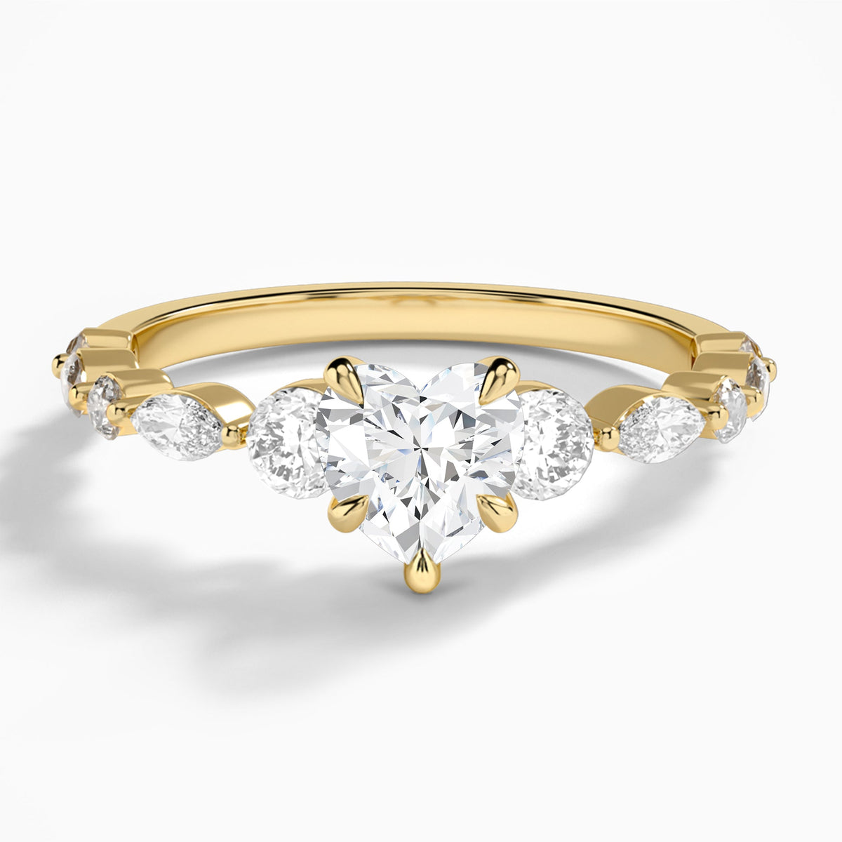 Heart Chateau Three Stone Lab Diamond Engagement Ring In 18K Yellow Gold - Lucenjuri