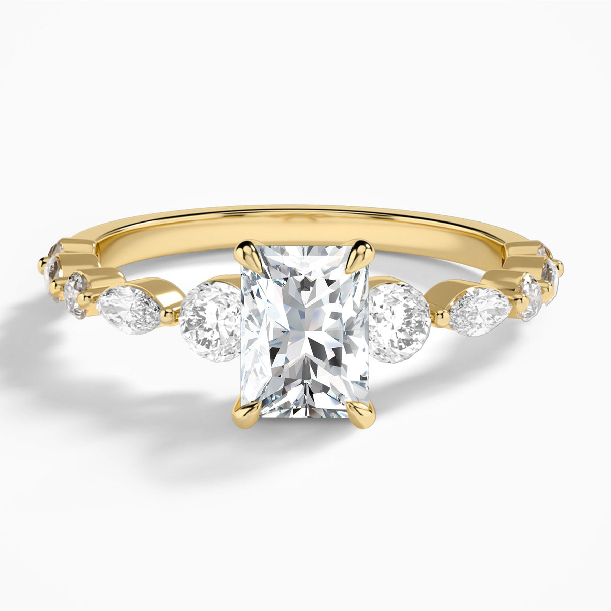 Radiant Chateau Three Stone Lab Diamond Engagement Ring In 18K Yellow Gold - Lucenjuri