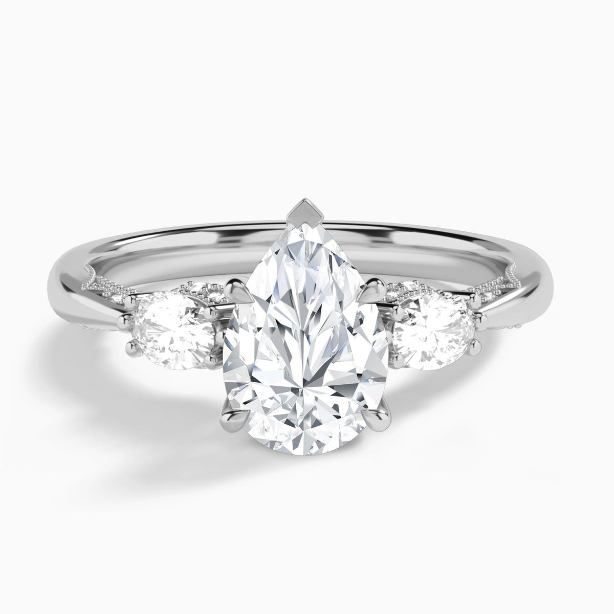 Pear Three Stone Marquise Lab Diamond Engagement Ring In Platinum - Lucenjuri