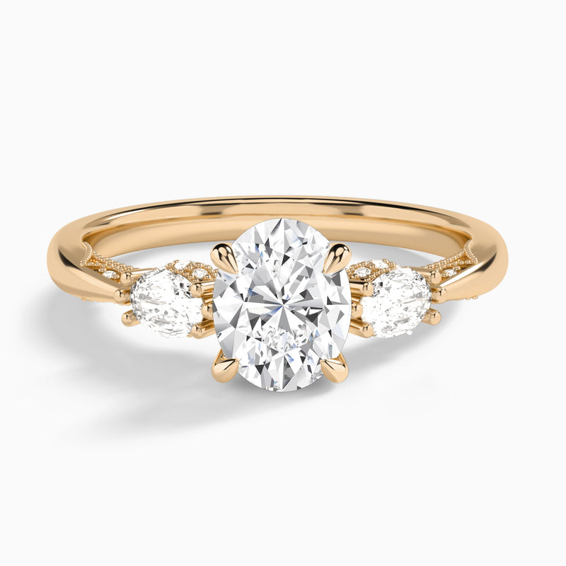 Oval Three Stone Marquise Lab Diamond Engagement Ring In 14K Rose Gold - Lucenjuri