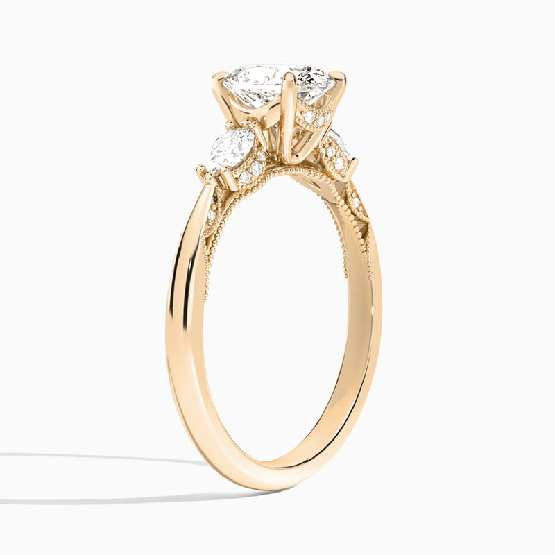 Oval Three Stone Marquise Lab Diamond Engagement Ring In 14K Rose Gold, Angle View