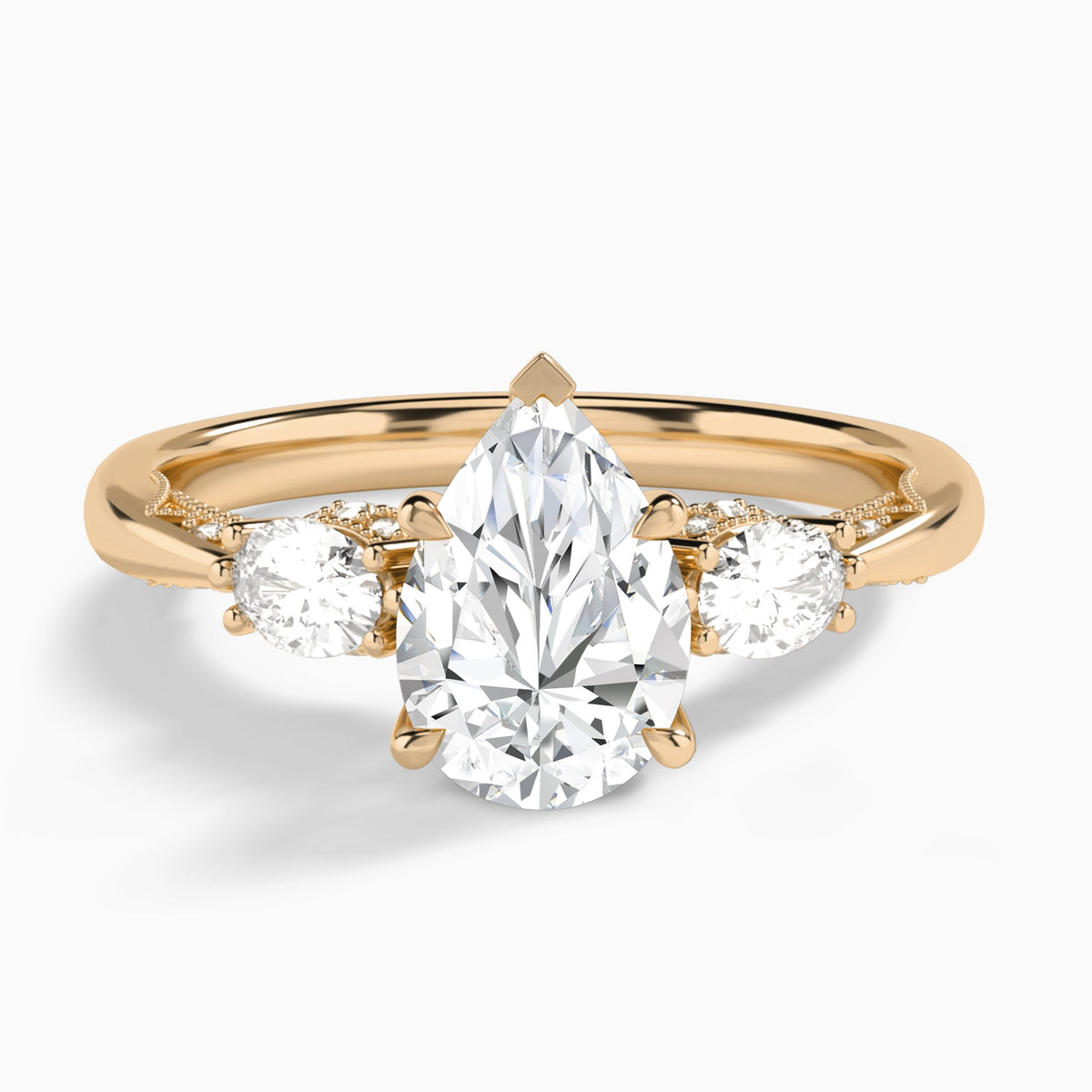 Pear Three Stone Marquise Lab Diamond Engagement Ring In 14K Rose Gold - Lucenjuri