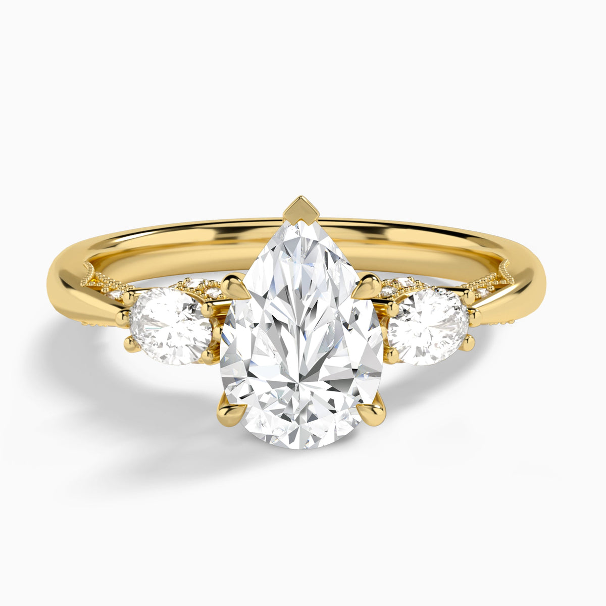 Pear Three Stone Marquise Lab Diamond Engagement Ring In 14K Yellow Gold - Lucenjuri