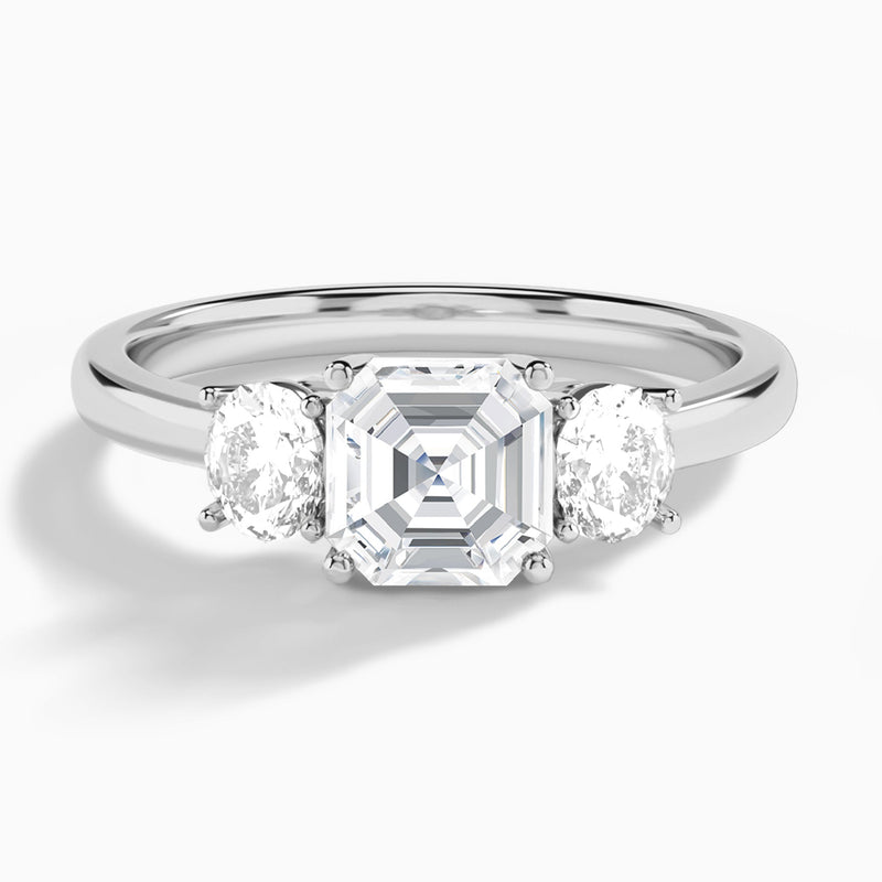 Asscher Sonata Three Stone Lab Grown Diamond Engagement Ring In Platinum - Lucenjuri
