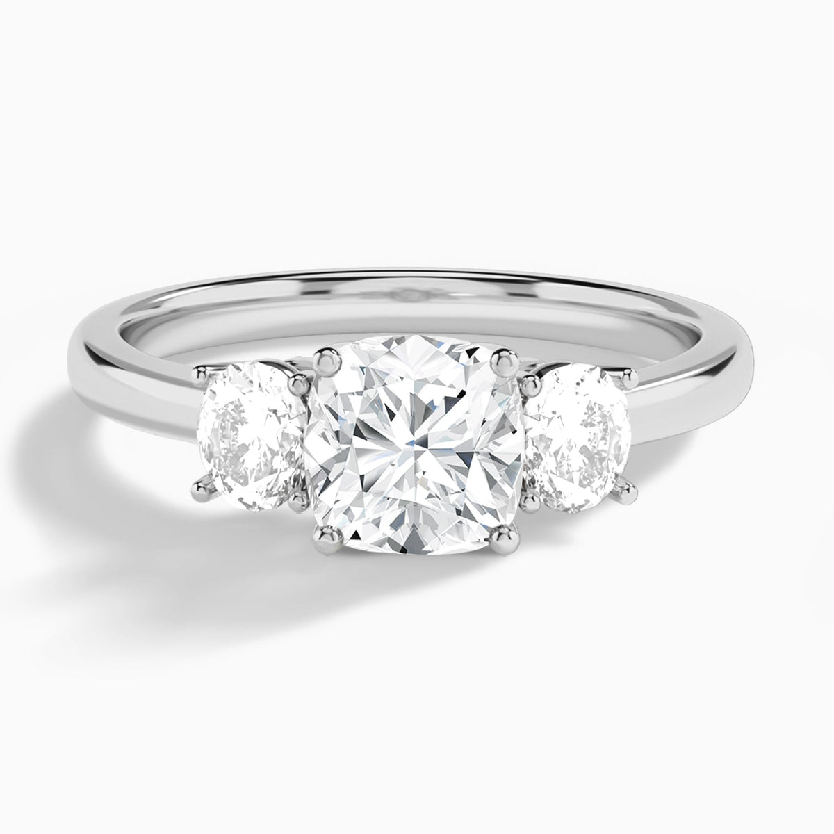 Cushion Sonata Three Stone Lab Grown Diamond Engagement Ring In Platinum - Lucenjuri