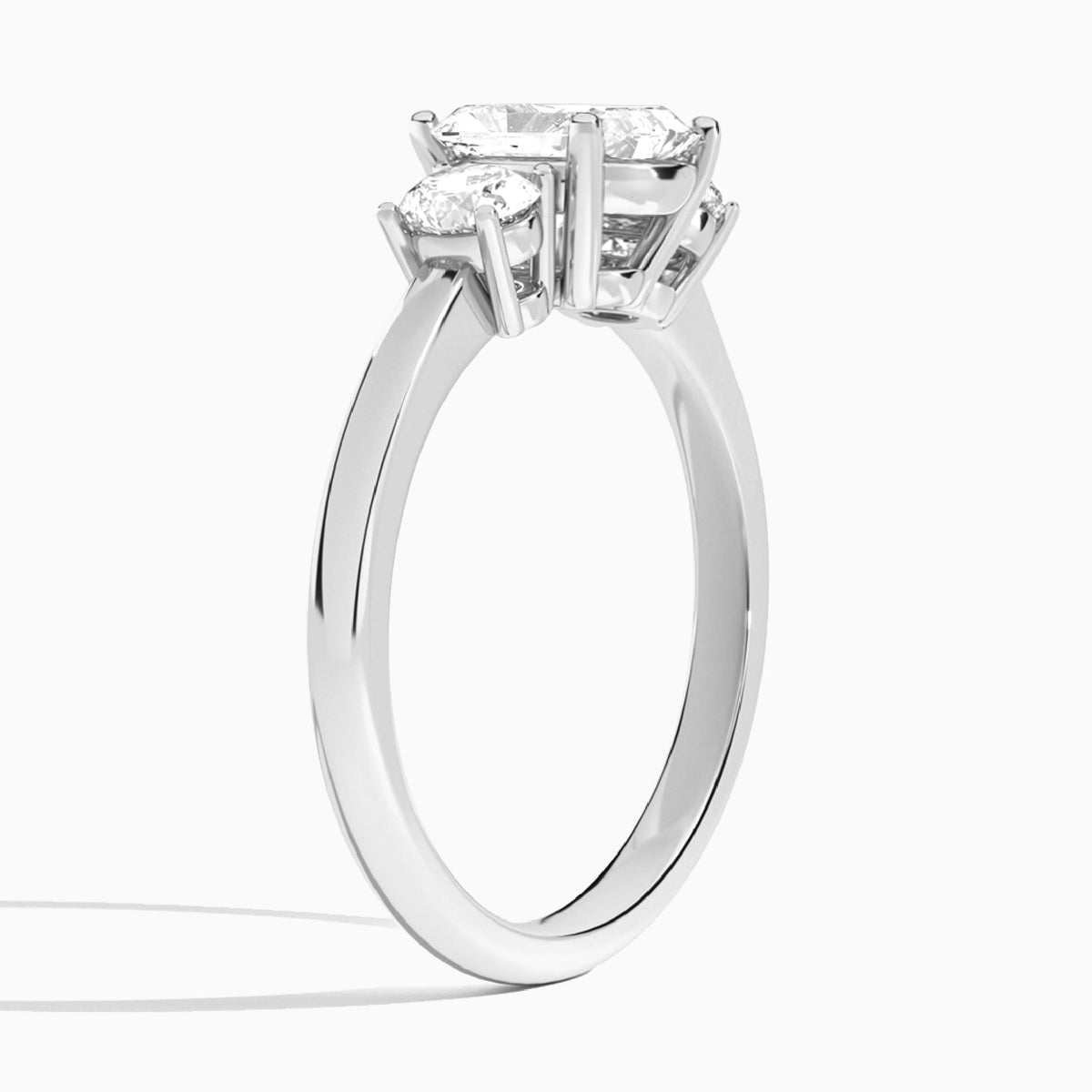 Radiant Sonata Three Stone Lab Grown Diamond Engagement Ring In Platinum, Angle View