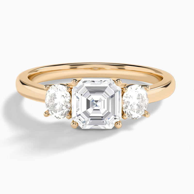 Asscher Sonata Three Stone Lab Diamond Engagement Ring In 14K Rose Gold - Lucenjuri
