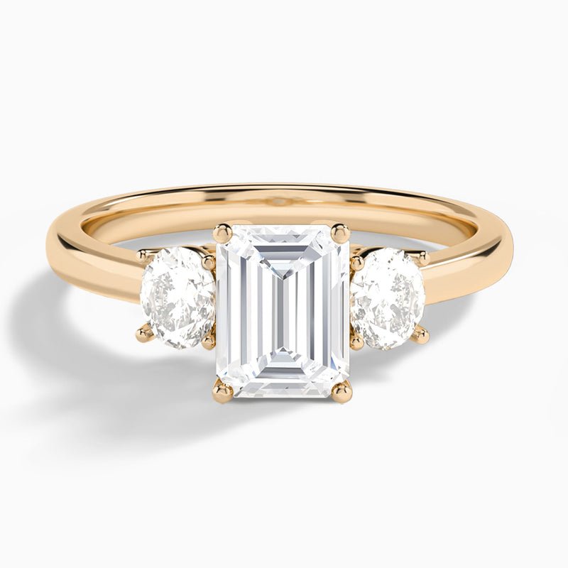 Emerald Sonata Three Stone Lab Diamond Engagement Ring In 14K Rose Gold - Lucenjuri