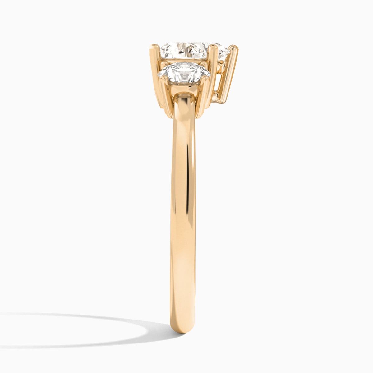Heart Sonata Three Stone Lab Diamond Engagement Ring In 14K Rose Gold, Side View