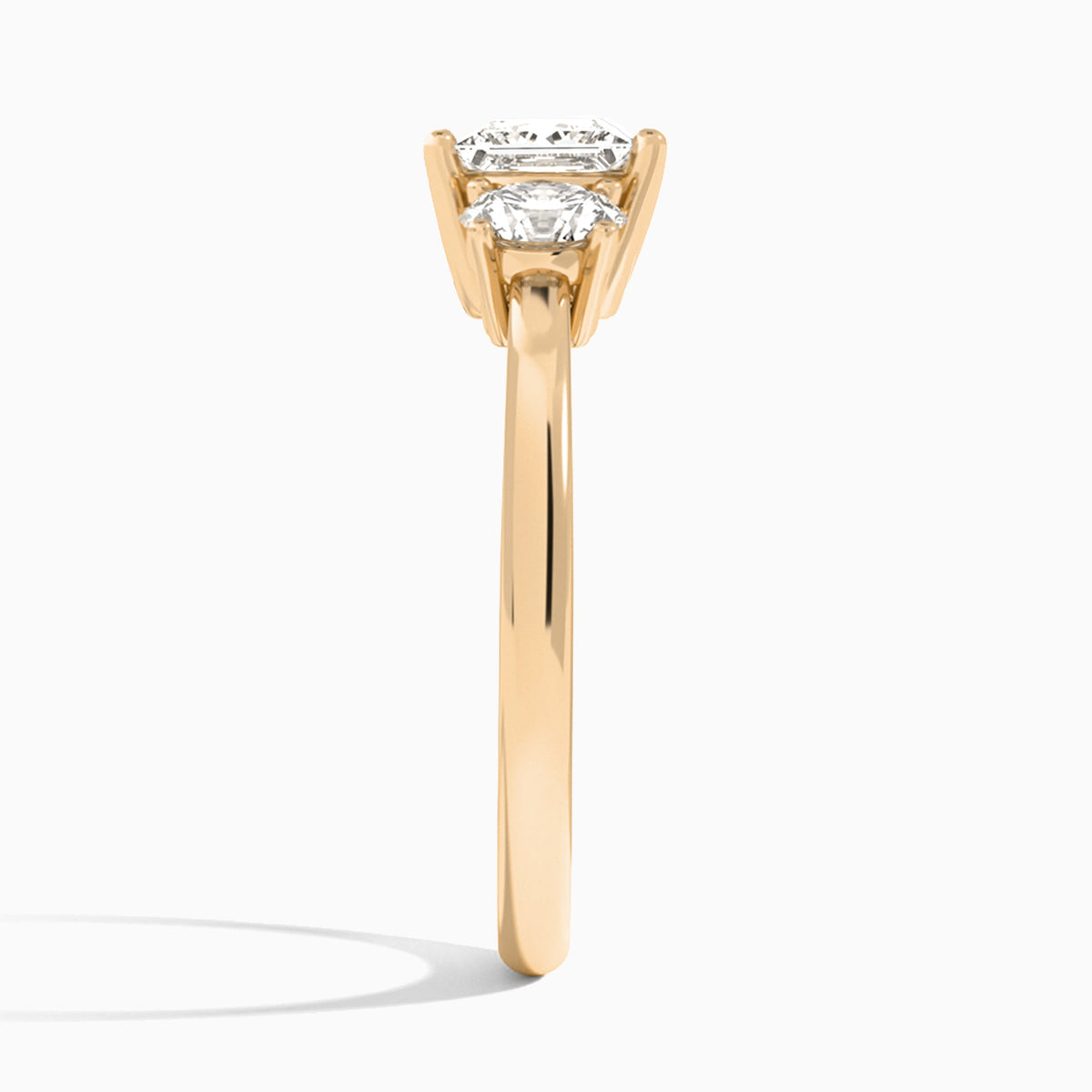 Princess Sonata Three Stone Lab Diamond Engagement Ring In 14K Rose Gold, Side View