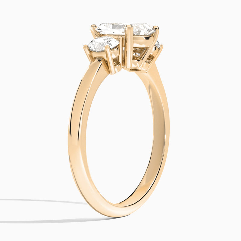 Radiant Sonata Three Stone Lab Diamond Engagement Ring In 14K Rose Gold, Angle View