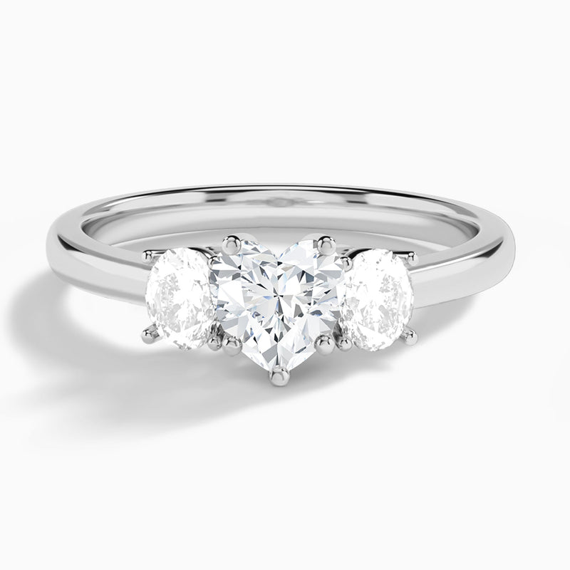 Heart Sonata Three Stone Lab Diamond Engagement Ring In 14K White Gold - Lucenjuri