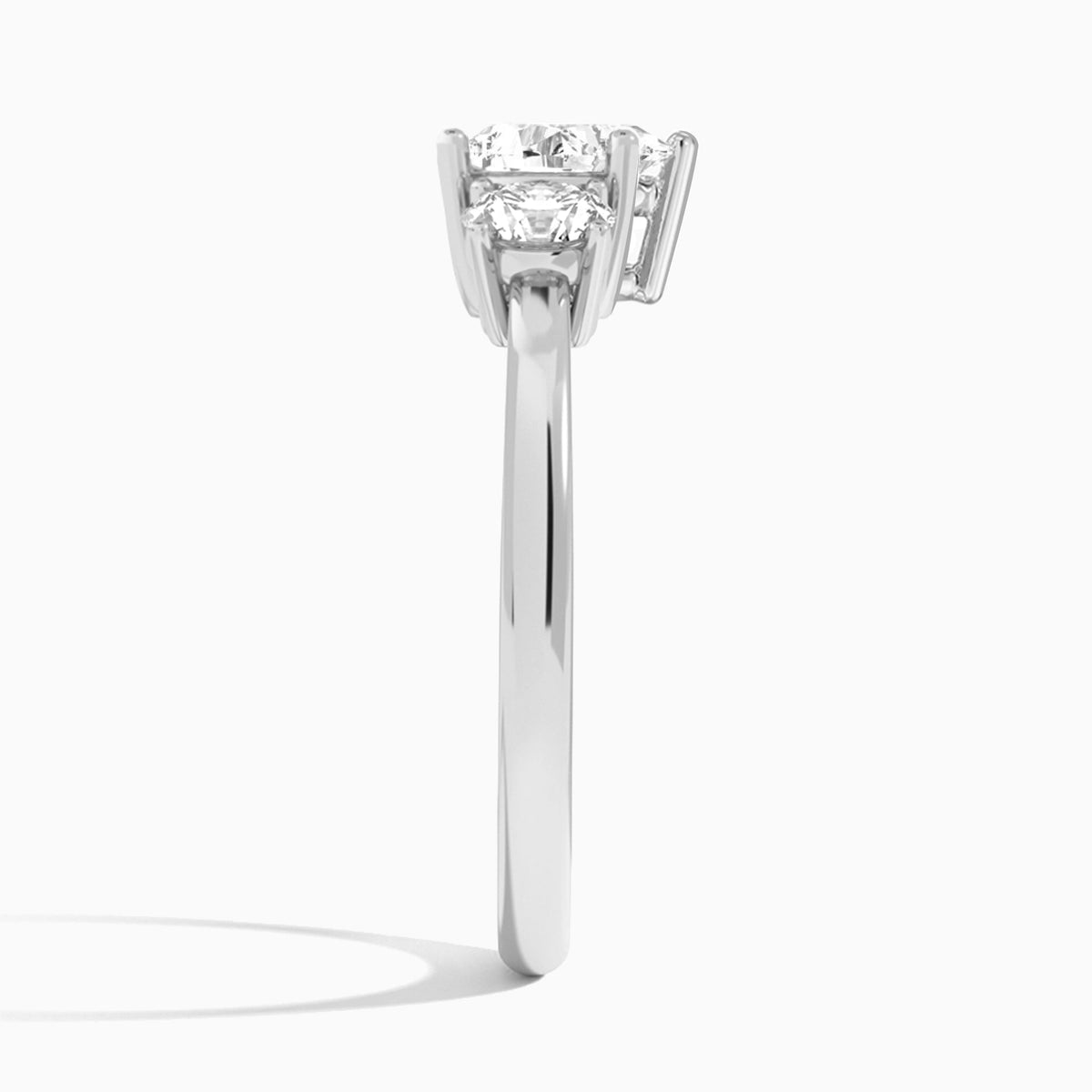Heart Sonata Three Stone Lab Diamond Engagement Ring In 18K White Gold, Side View