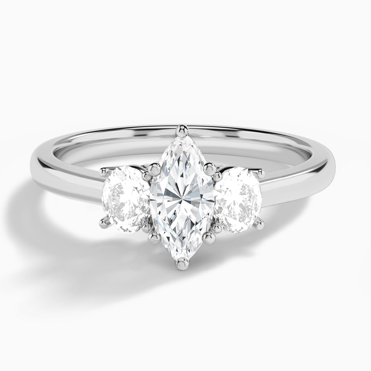 Marquise Sonata Three Stone Lab Diamond Engagement Ring In 14K White Gold - Lucenjuri