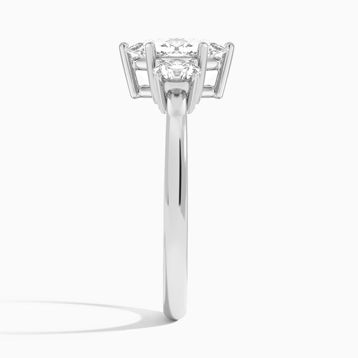 Marquise Sonata Three Stone Lab Diamond Engagement Ring In 18K White Gold, Side View