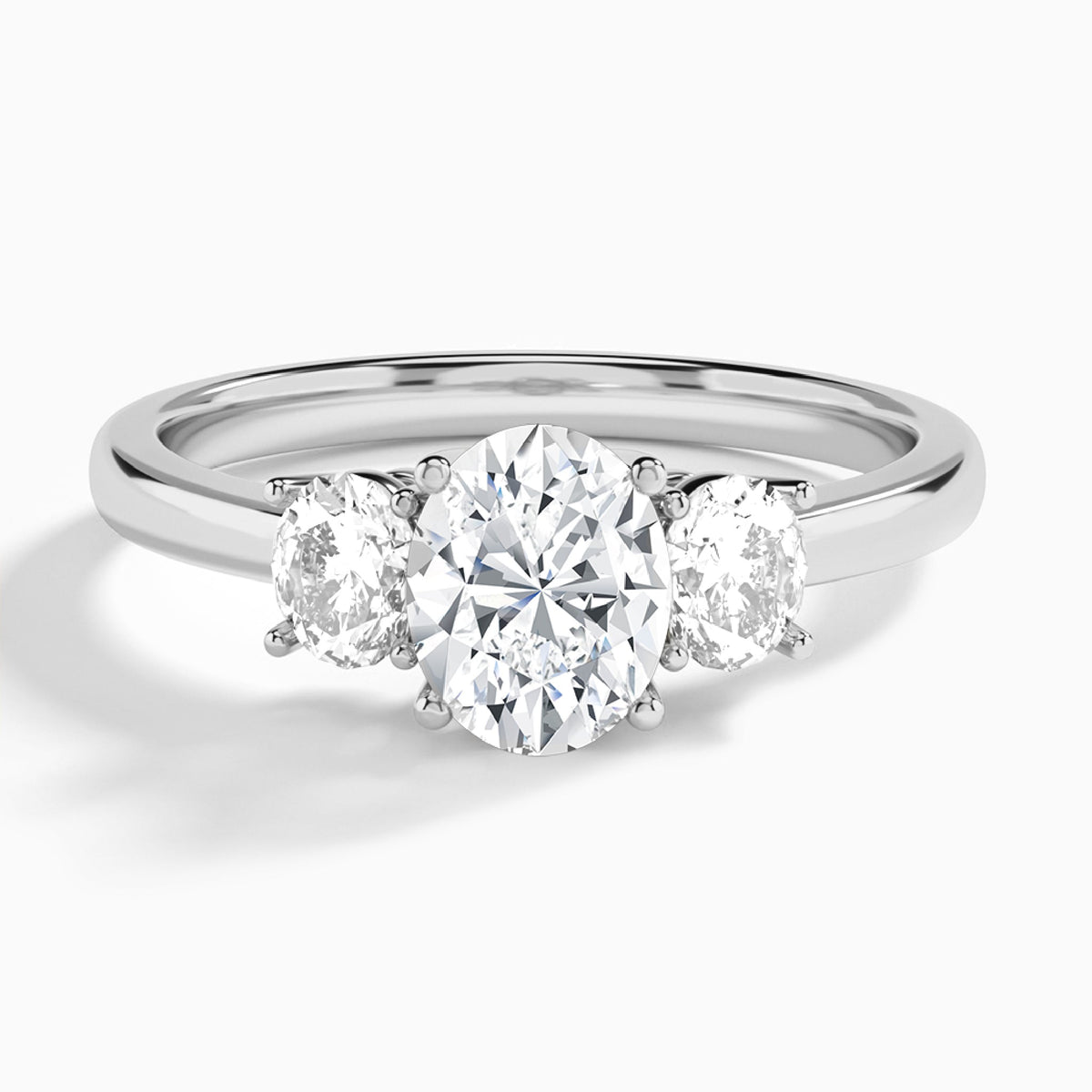 Oval Sonata Three Stone Lab Diamond Engagement Ring In 14K White Gold - Lucenjuri