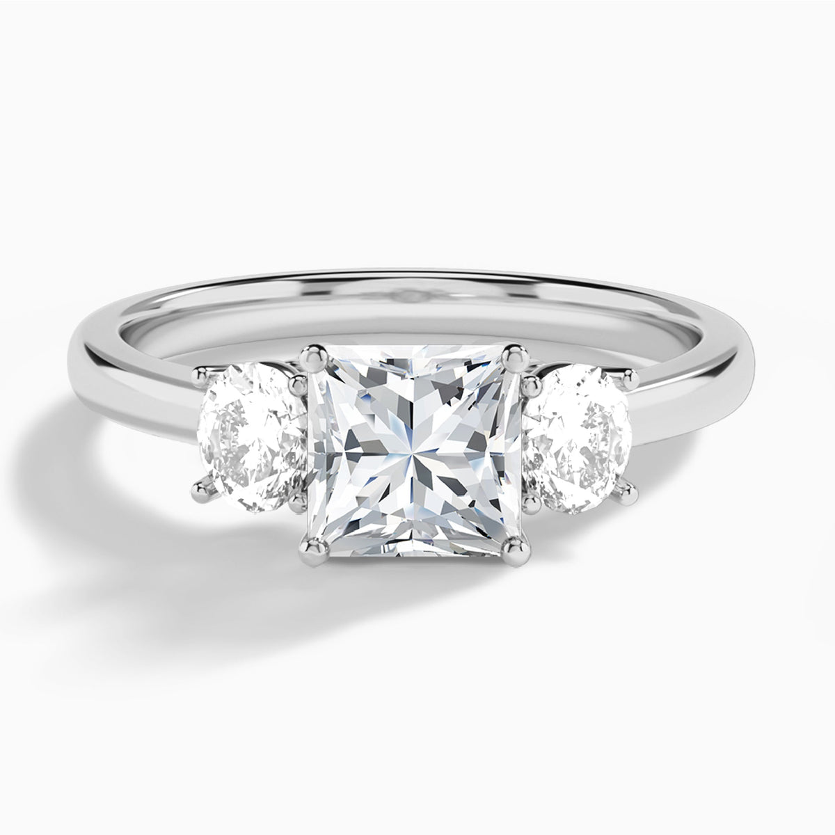 Princess Sonata Three Stone Lab Diamond Engagement Ring In 14K White Gold - Lucenjuri