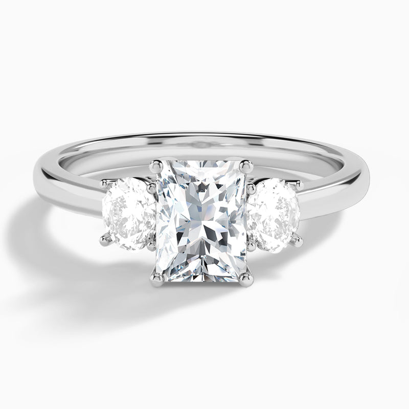 Radiant Sonata Three Stone Lab Diamond Engagement Ring In 18K White Gold - Lucenjuri
