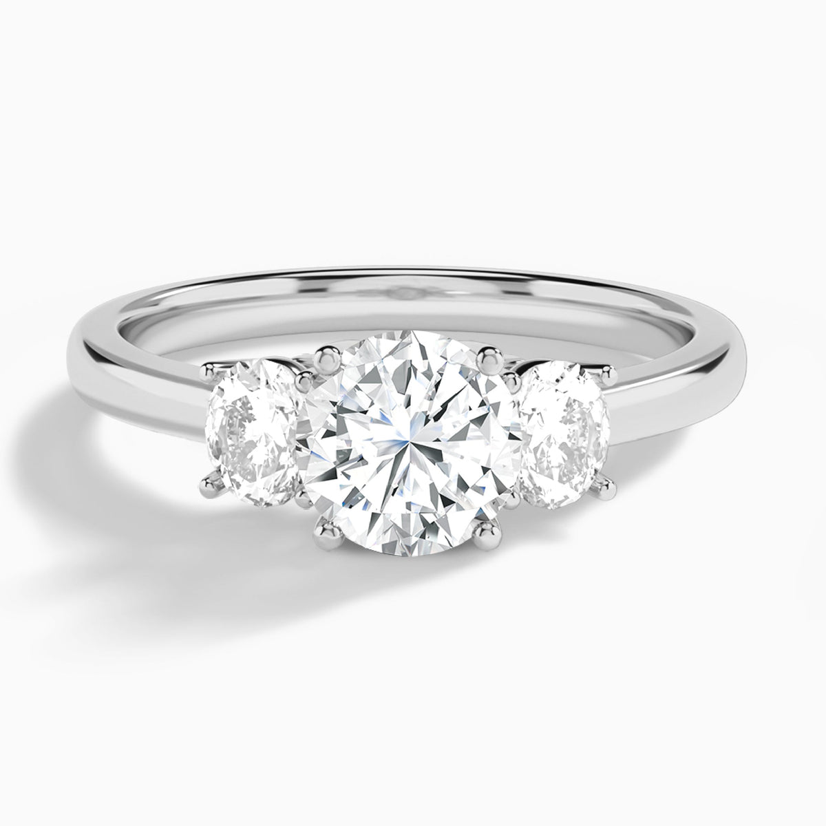 Round Sonata Three Stone Lab Diamond Engagement Ring In 14K White Gold - Lucenjuri