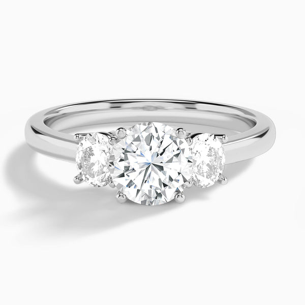 Round Sonata Three Stone Lab Diamond Engagement Ring In 14K White Gold - Lucenjuri