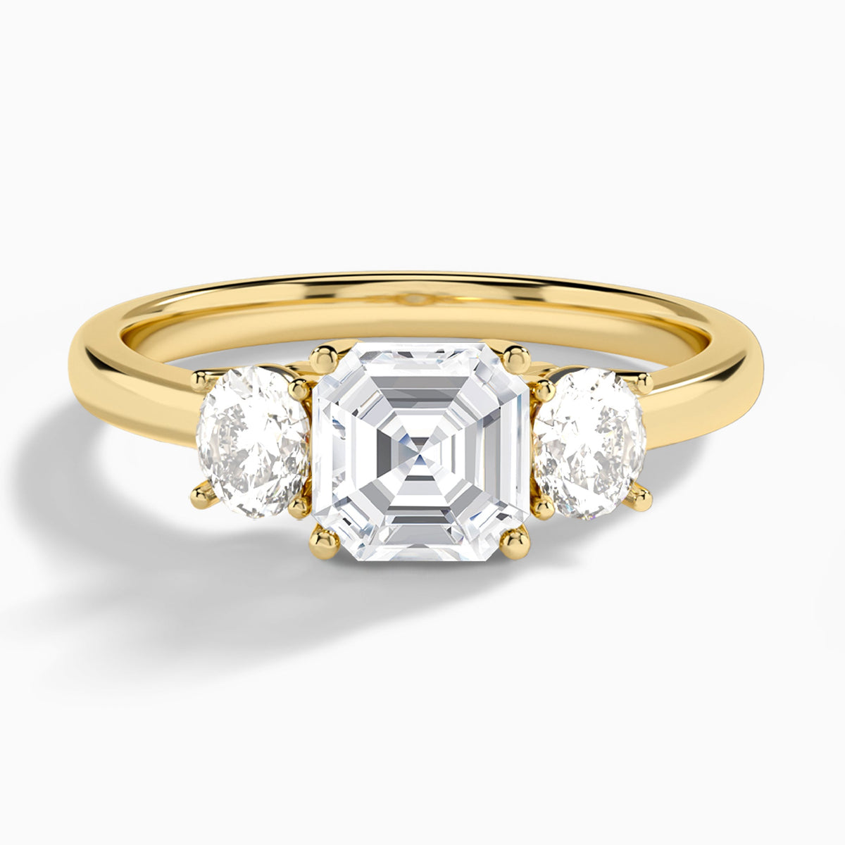 Asscher Sonata Three Stone Lab Diamond Engagement Ring In 14K Yellow Gold - Lucenjuri